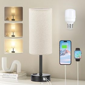 Beige Touch Table Lamp for Bedroom - 3 Way Dimmable Bedside Lamp USB C Charging Ports and AC Outlet