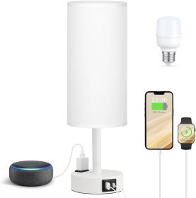 Matte White Bedside Table Lamp for Bedroom - 3 Way Dimmable Touch Lamp USB C Charging Ports and AC Outlet