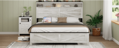 Fully floating bed frame with LED lights and charging station cushion platform bed frame, large bed, with headboard and hidden storage space