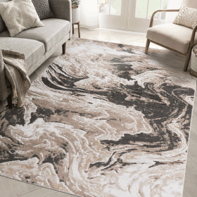 LOOM & LUXE Collection 5X7 L.Brown /Abstract Non-Shedding Living Room Bedroom Dining Home Office Stylish and Stain Resistant Area Rug