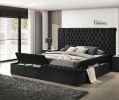 Luxurious 1pc Glam Tufted Headboard Upholstered Contemporary King Bed Multiple Storage Compartments Wooden Bedroom Furniture Black