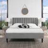 Aspen Vertical Tufted Modern Headboard Platform Bed Set, Queen, Opal Grey Velvet