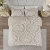 3 piece Tufted Cotton Chenille Damask Comforter Set