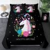 3 pcs Unicorns Are Real Dover Cover Set for Girls, Black Background Floral Unicorn Bedding Set
