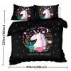 3 pcs Unicorns Are Real Dover Cover Set for Girls, Black Background Floral Unicorn Bedding Set