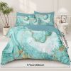8 pcs Teal and Gold Marble Comforter Set, Turquoise Watercolor Marbling Bedding Set, Modern Abstract Swirl Bedspread with Pillowcases