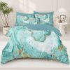 8 pcs Teal and Gold Marble Comforter Set, Turquoise Watercolor Marbling Bedding Set, Modern Abstract Swirl Bedspread with Pillowcases