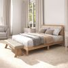 Full Bed Frame with Headboard Full Size Platform Bed Frame with Wooden Slats No Box Spring Needed Easy Assembly Oak
