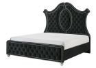 1pc King Panel Bed Tufted Headboard Luxurious Upholstery and Intricate Nailhead Trim Diamond-patterned Tufted Accent Modern Luxury Black