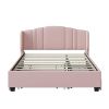 Upholstered Platform Bed with Wingback Headboard, One Twin Trundle and 2 Drawers, No Box Spring Needed, Linen Fabric, Queen Size, Pink