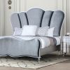 Glam Beautiful Silver Fabric 1pc Queen Size Bed Padded Channel Headboard Bedroom Furniture