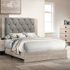 Contemporary 1pc Cream Finish Queen Size Bed Bedroom Furniture Gray Tufted Design Headboard Rubberwood 1pc Bedframe