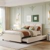 Queen Size Upholstered Platform Bed with Brick Pattern Headboard and Twin XL Size Trundle, Linen Fabric, Beige(OLD SKU: SF000004AAA)