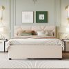 Queen Size Upholstered Platform Bed with Brick Pattern Headboard and Twin XL Size Trundle, Linen Fabric, Beige(OLD SKU: SF000004AAA)