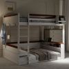 Queen Size Wooden Bunk Bed with Built-in Shelves,Storage Box,LED Light and USB Charging Station,White(ETA:6/30)