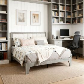Bed frame with headboard, large bed, platform bed frame, easy to assemble, gray (without mattress)