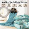 8 pcs Teal and Gold Marble Comforter Set, Turquoise Watercolor Marbling Bedding Set, Modern Abstract Swirl Bedspread with Pillowcases