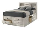 1pc Queen Bed Built-in Shelving Storage Compartments Integrated Storage Drawers Bed Frame Neutral White Finish