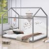 Queen Size Wooden House Bed with Headboard,Gray