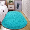 Oval Fluffy Area Rugs for Bedroom Plush Shaggy Carpet for Kids Room Bedside Nursery Mats, 2.6' x 5.3',Blue