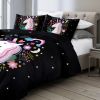3 pcs Unicorns Are Real Dover Cover Set for Girls, Black Background Floral Unicorn Bedding Set