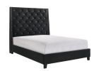 1pc Contemporary Style Queen Panel Upholstered Bed Button Tufted Demi-wings Nailhead Trim Black Finish Bedroom Furniture