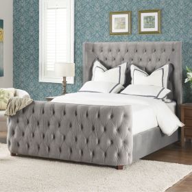 Brooklyn Queen Tufted Panel Bed Headboard and Footboard Set, Opal Grey Velvet