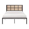 1pc Queen Platform Bed, Metal Frame Dark Bronze Finish Faux Cane Panel Headboard Casual Coastal Bedroom Furniture, Bed in a Box