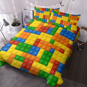 Premium Brushed Microfiber Building Blocks Bedding Set - 3-Piece Comfy Kids Quilt Cover for Teens Boys Girls Bedroom (size: TWIN)