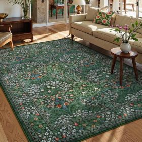 Washable 5x7FT Light Pink Rug for Bedroom - Pink Boho Girl Nursery Rug, Living Room, Nature Insect Bug Print Home Decor (Color: GREEN)