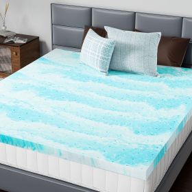 2-3 Inch Gel Memory Foam Mattress Topper Full Size Cooling Mattress Soft and Breathable Bed Topper School Bedroom Furniture (Color: Blue, size: 2 Inches/Full)