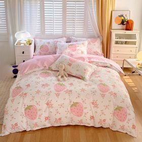 3pcs Cute Strawberry Duvet Cover Full Size for Kids Girls Bedding Set Bunny Flowers Pink Christmas Bedroom Decor 1 Duvet Cover 2 Pillow Shams (Color: Pink, size: TWIN)