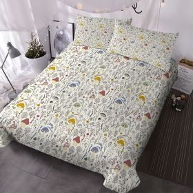3pcs Cute Mushroom Botanical Duvet Set, Colorful Whimsical Mushroom and Wildflower Bedding Set, Boho Cottagecore Bedspread with Pillow Shams (Color: White, size: Full)